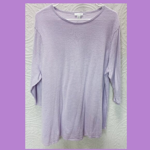 J. Jill Dusty Pale Lilac Linen/Cotton 3/4 Sleeve Crew Neck Shirt 2XL (T-372) - Picture 2 of 9